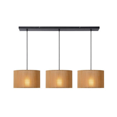 Lucide Magius Scandinavian Bar Pendant Light - 3Xe27 - Light Wood - image 1