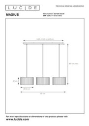 Lucide Magius Scandinavian Bar Pendant Light - 3Xe27 - Light Wood - thumbnail 7