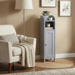 Small Bathroom Storage Cabinet Narrow Bathroom Organiser Toilet Cabinet Grey - thumbnail 6