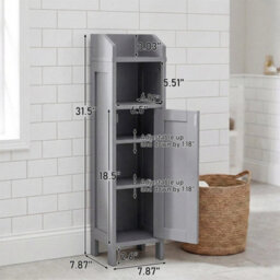 Small Bathroom Storage Cabinet Narrow Bathroom Organiser Toilet Cabinet Grey - thumbnail 2