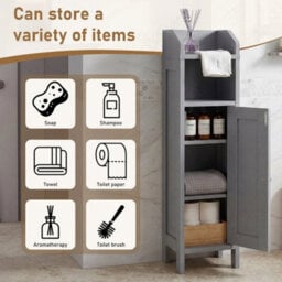 Small Bathroom Storage Cabinet Narrow Bathroom Organiser Toilet Cabinet Grey - thumbnail 4