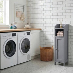 Small Bathroom Storage Cabinet Narrow Bathroom Organiser Toilet Cabinet Grey - thumbnail 5