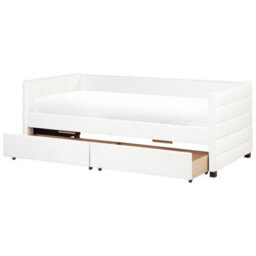Beliani Daybed With Storage Marray Velvet Off-White 90 X 200 Cm (Eu Single)