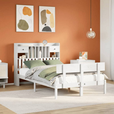 Berkfield Bookcase Bed Without Mattress White 135X190 Cm Double Solid Wood Pine - image 1