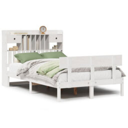 Berkfield Bookcase Bed Without Mattress White 135X190 Cm Double Solid Wood Pine - thumbnail 2