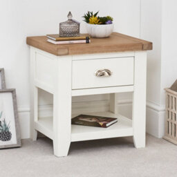 The Furniture Market Cheshire White Painted 1 Drawer Lamp Table With Limed Oak Top Stylish Wooden Bedside Or Side Table, Solid Oak & Pine Construction - thumbnail 2