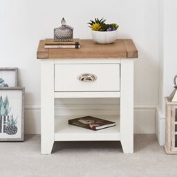 The Furniture Market Cheshire White Painted 1 Drawer Lamp Table With Limed Oak Top Stylish Wooden Bedside Or Side Table, Solid Oak & Pine Construction