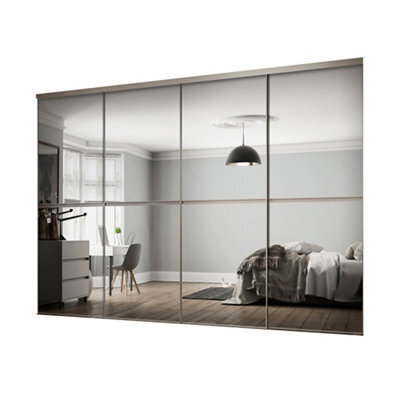 Spacepro Minimalist Mirror Panelled Mirrored Gloss 4 Door Sliding Wardrobe Door Kit (H)2220mm (W)2400mm - image 1