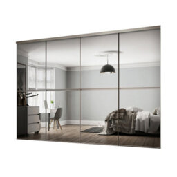 Spacepro Minimalist Mirror Panelled Mirrored Gloss 4 Door Sliding Wardrobe Door Kit (H)2220mm (W)2400mm - thumbnail 1