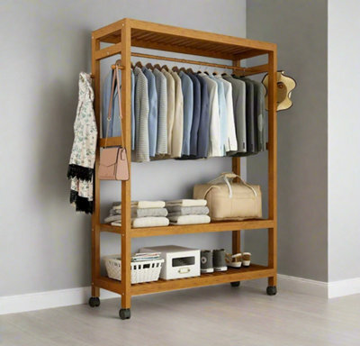 Modcraft Heavy Duty Wooden Clothes Stand Garment For Open Wardrobe With Wheels - image 1