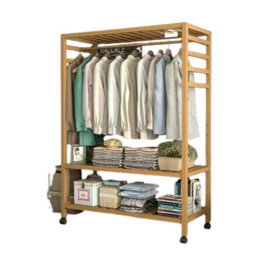 Modcraft Heavy Duty Wooden Clothes Stand Garment For Open Wardrobe With Wheels - thumbnail 3