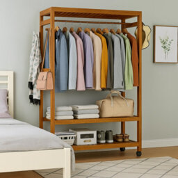 Modcraft Heavy Duty Wooden Clothes Stand Garment For Open Wardrobe With Wheels - thumbnail 7