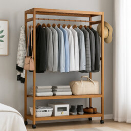 Modcraft Heavy Duty Wooden Clothes Stand Garment For Open Wardrobe With Wheels - thumbnail 6