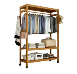 Modcraft Heavy Duty Wooden Clothes Stand Garment For Open Wardrobe With Wheels - thumbnail 5