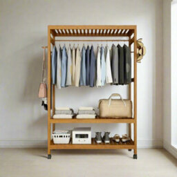 Modcraft Heavy Duty Wooden Clothes Stand Garment For Open Wardrobe With Wheels - thumbnail 4
