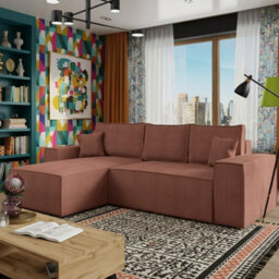 Malaga L Shaped Mdf Corner Sofa Bed With Storage And Pull Out Seat Loose Back Cushions Pink Corduroy Left