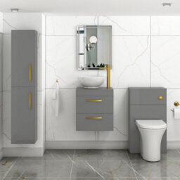 Royal Bathrooms 500mm Wall Hung Vanity Unit 2 Drawer Indigo Grey Gloss & Breeze Countertop Basin With Brushed Brass Handle - thumbnail 2