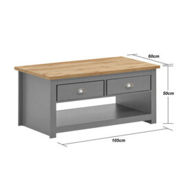 Timber Art Design Lisbon Light Grey Living Room 2 Drawer Coffee Table  Storage Furniture - thumbnail 6