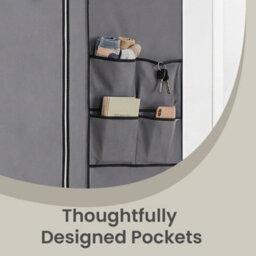 Songmics Closet Organizer With Shelves, 4 Hanging Rails, Fabric Wardrobe For Bedroom, Side Pockets, Grey - thumbnail 7