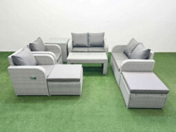 Fimous 8 Seater Outdoor Reclining Chair Love Sofa Set Rattan Garden Furniture Set Oblong Coffee Table 2 Big Footstools Side Table - thumbnail 1