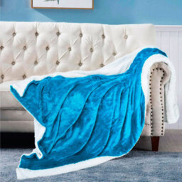 Ehc Warm & Soft Sherpa Flannel Fleece Microfiber Blanket, Double Bed, Turquoise - 150 Cm X 200 Cm - thumbnail 2