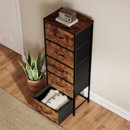 Levede 5 Drawer Wooden Chest Of Drawers Vintage Brown Bedroom Storage Unit - thumbnail 1