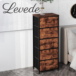 Levede 5 Drawer Wooden Chest Of Drawers Vintage Brown Bedroom Storage Unit - thumbnail 8