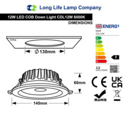 Long Life Lamps Company 12W Recessed Commercial Cob Led Downlight 6000K Cdl12W - thumbnail 2