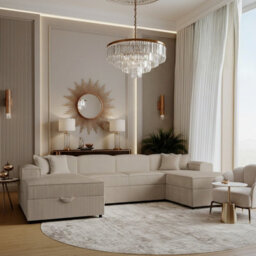 Santos U Universal Corner Sofa Bed For Living Room Chipboard Frame Polyurethane Foam Wave Springs 320X166X79Cm Beige