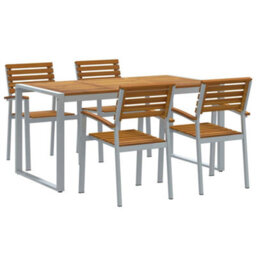 Berkfield Garden Dining Set 5 Pcs Grey And Brown Solid Acacia Wood - thumbnail 2