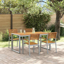 Berkfield Garden Dining Set 5 Pcs Grey And Brown Solid Acacia Wood - thumbnail 1