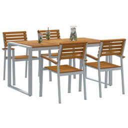 Berkfield Garden Dining Set 5 Pcs Grey And Brown Solid Acacia Wood - thumbnail 3