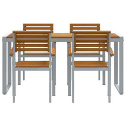 Berkfield Garden Dining Set 5 Pcs Grey And Brown Solid Acacia Wood - thumbnail 7
