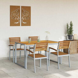 Berkfield Garden Dining Set 5 Pcs Grey And Brown Solid Acacia Wood - thumbnail 4