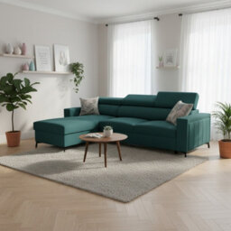 Baltico Mini Compact Corner Sofa Adjustable Headrests Pull Out Guest Bed Contemporary L Shaped Fabric Couch Green Left - thumbnail 2