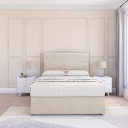 "Sloomy 4Ft Texas Divan Bed Base Cream Plush ,2 Drawers & 26"" Struts Headboard - Small Double" - thumbnail 2