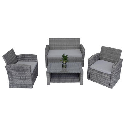 Shatchi Compact Garden Sofa Set - 2Seater + Chairs + Coffee Table With 5mm Tempered Glass - Outdoor Furniture - image 1