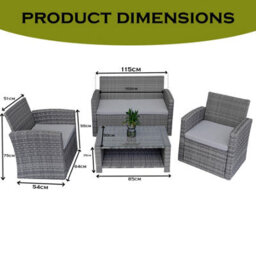 Shatchi Compact Garden Sofa Set - 2Seater + Chairs + Coffee Table With 5mm Tempered Glass - Outdoor Furniture - thumbnail 6