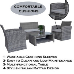 Shatchi Compact Garden Sofa Set - 2Seater + Chairs + Coffee Table With 5mm Tempered Glass - Outdoor Furniture - thumbnail 7