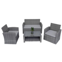 Shatchi Compact Garden Sofa Set - 2Seater + Chairs + Coffee Table With 5mm Tempered Glass - Outdoor Furniture - thumbnail 1