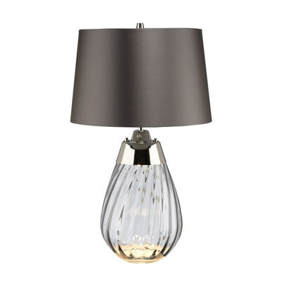 Elstead Lena 2 Light Small Smoke Table Lamp, Smoke-Tinted Glass , Slate Shade, E27