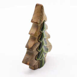 Serenityy Lost In The Forest - Small Tree In A Tree Wooden Decoration, Handcrafted Mango Wood With Green Enamel, 15X10Cm - thumbnail 2