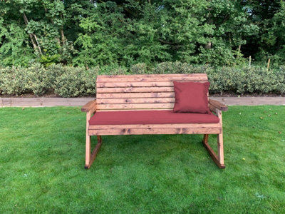Charles Taylor Trading Charles Taylor Wooden Garden 3 Seater Rocker Bench Rocking Chair & Red Cushion - image 1