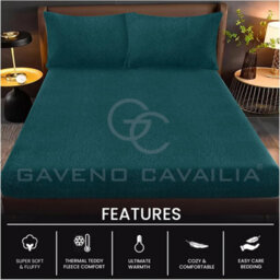 Gc Gaveno Cavailia Teddy Bear Plain Fitted Sheet Double Green Fleece Thermal Warm Super Soft & Warm Fluffy Fitted Bed Sheet - thumbnail 2