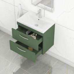 Royal Bathrooms Turin 600mm Wall Hung Vanity Unit Matt Green 2 Drawer Mid-Edge Basin - thumbnail 5