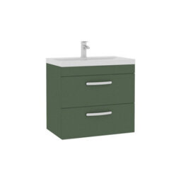 Royal Bathrooms Turin 600mm Wall Hung Vanity Unit Matt Green 2 Drawer Mid-Edge Basin - thumbnail 6
