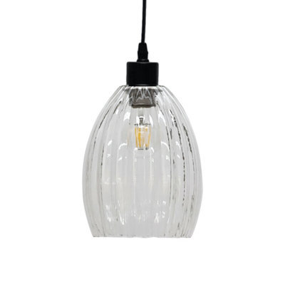 First Choice Lighting Birch Clear Fluted Glass Easy Fit Pendant Shade - image 1