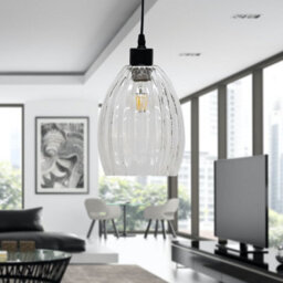 First Choice Lighting Birch Clear Fluted Glass Easy Fit Pendant Shade - thumbnail 3