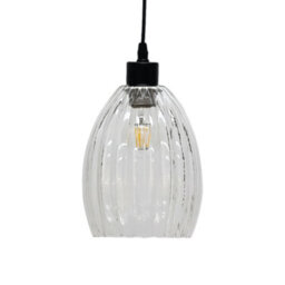 First Choice Lighting Birch Clear Fluted Glass Easy Fit Pendant Shade - thumbnail 1