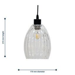 First Choice Lighting Birch Clear Fluted Glass Easy Fit Pendant Shade - thumbnail 5